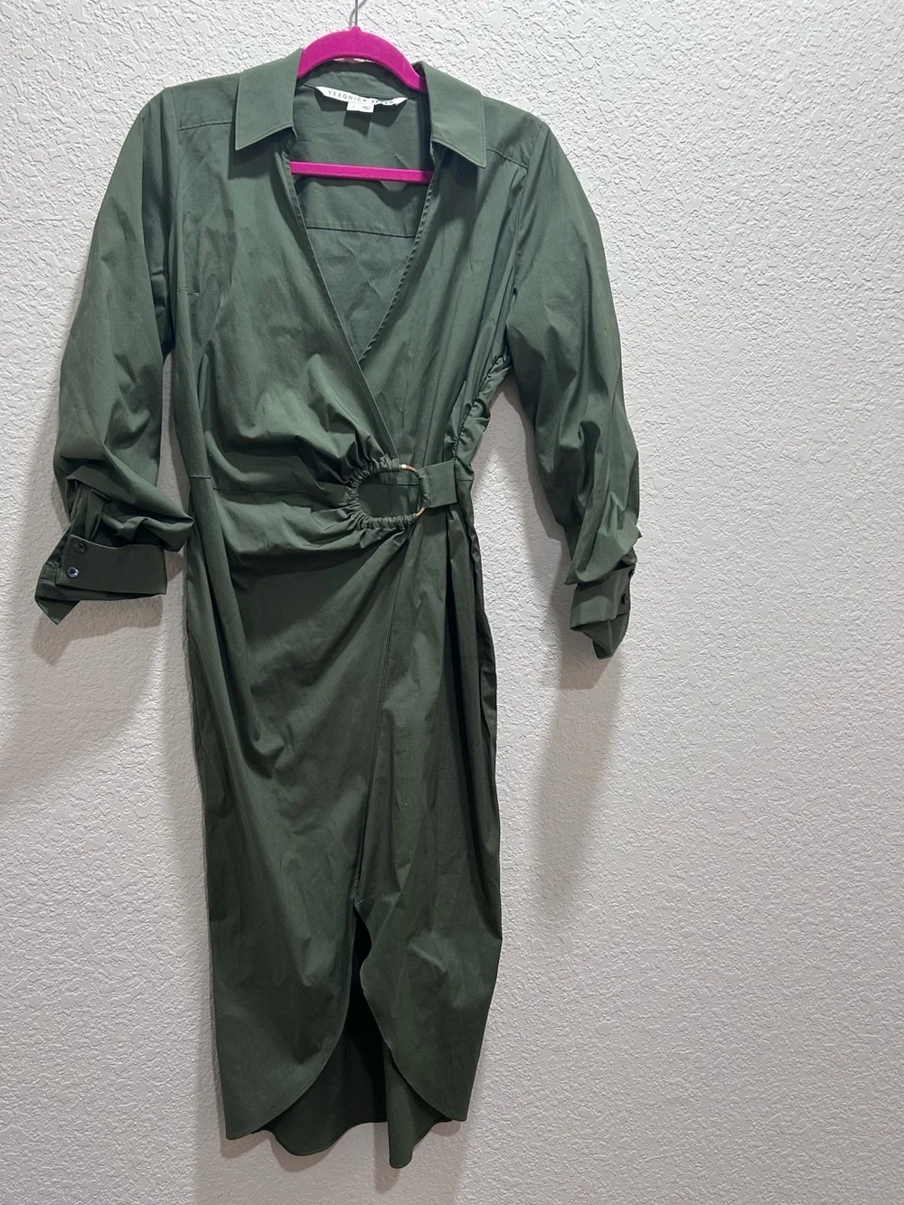Veronica beard size 6 Olive Green Wrap Shirt Dress with Ring Detail